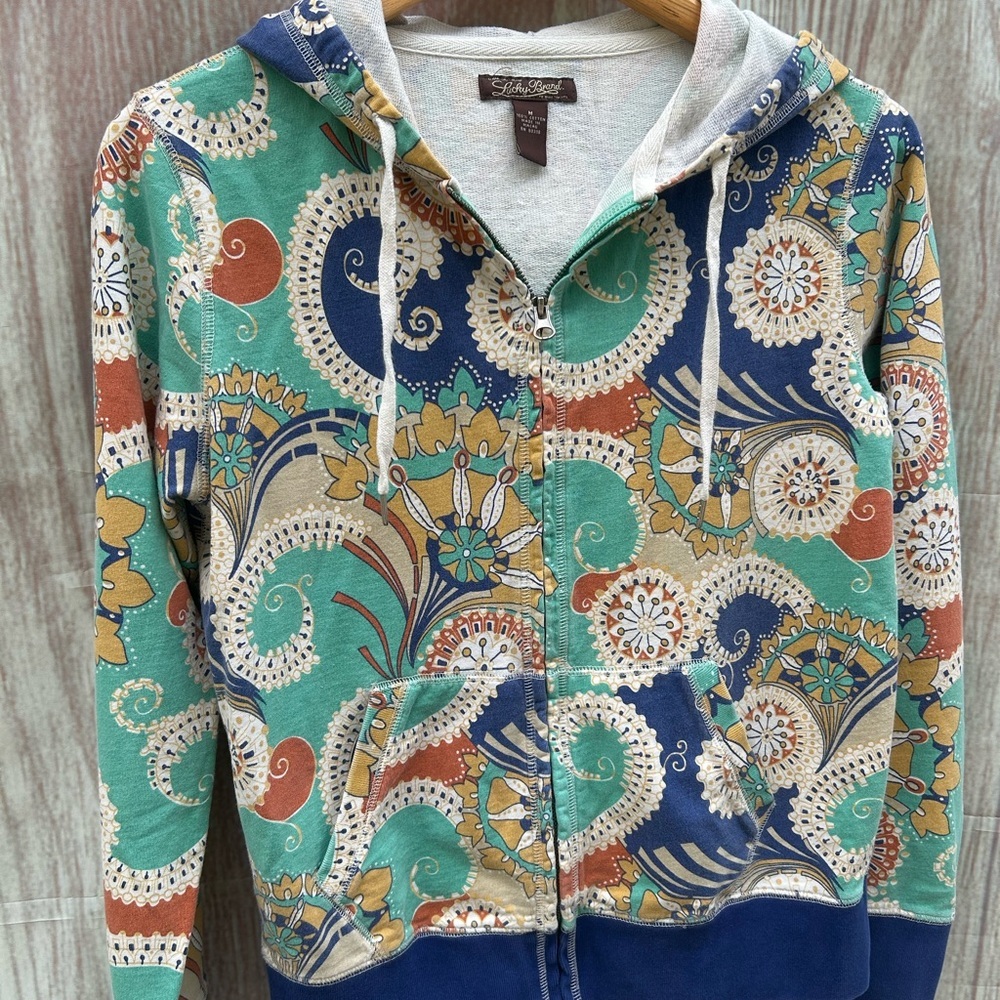 Vintage Y2K Lucky Brand size M graphic print hoodie sweatshirt Asian Art inspo - Picture 3 of 7